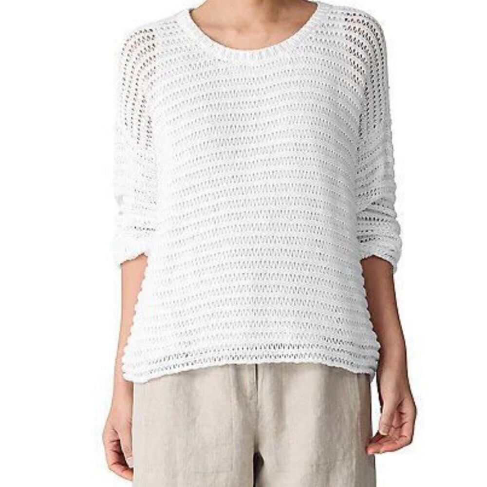 Eileen Fisher Chunky Cotton Knit Sweater Womens Petite Medium Preppy Academia